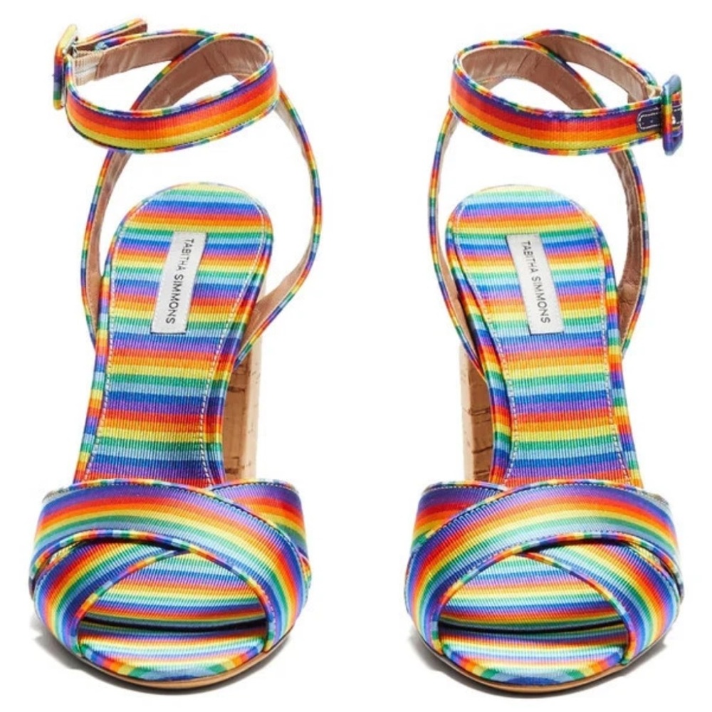 Tabitha Simmons Letitia rainbow stripe silk Sandals - Picture 3 of 9